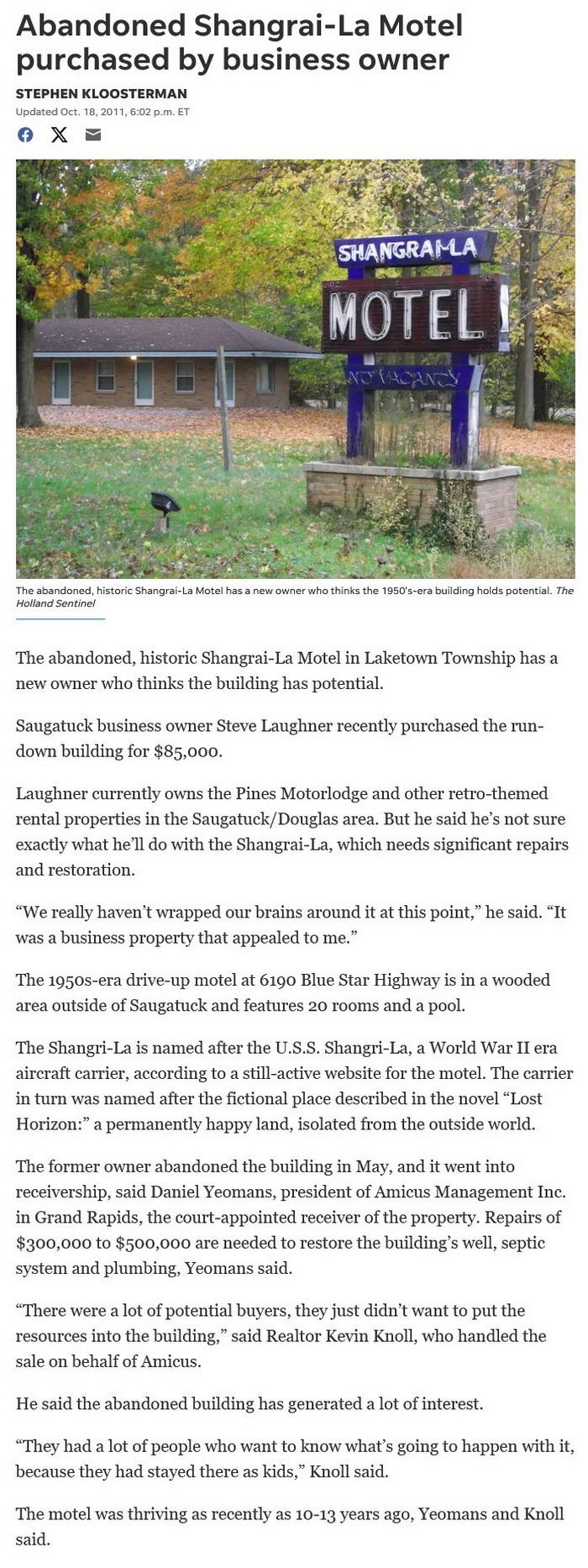 Shangrai-La Motel (Saugatuck Retro Resort) - October 18 2011 Article (newer photo)